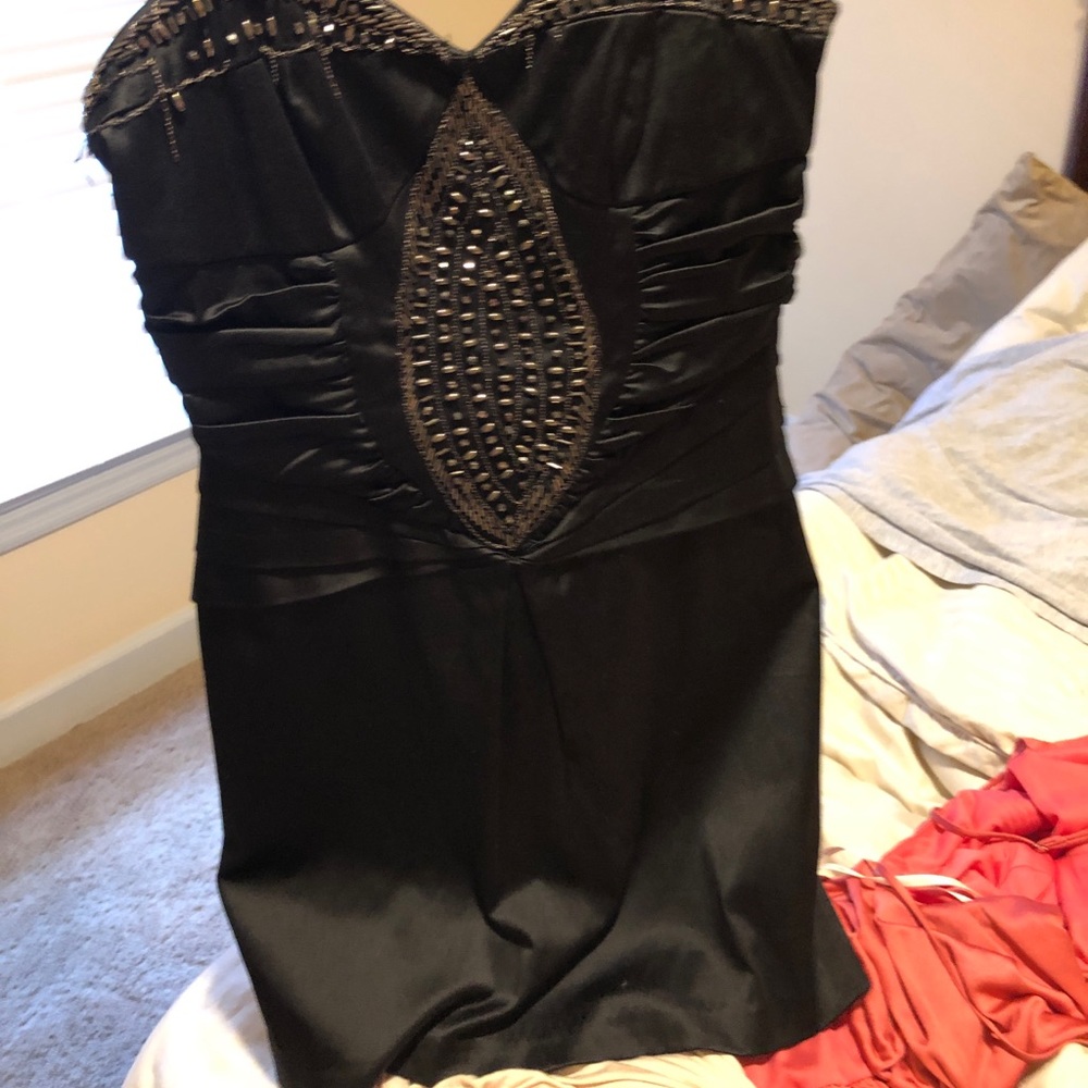 Black embellished mini dress